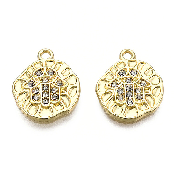 PandaHall Rack Plating Alloy Pendants, with Crystal Rhinestone, Cadmium Free & Nickel Free & Lead Free, Nugget with Hamsa Hand, Light Gold..., Clear
PandaHall Rack Plating Alloy Pendants, with Crystal Rhinestone, Cadmium Free & Nickel Free & Lead Free, Nugget with Hamsa Hand, Light Gold..., Clear