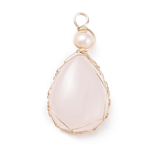 PandaHall Natural Rose Quartz Copper Wire Wrapped Pendants, with Grade A Natural Cultured Freshwater Pearl, Real 18K Gold Plated, Teardrop...
PandaHall Natural Rose Quartz Copper Wire Wrapped Pendants, with Grade A Natural Cultured Freshwater Pearl, Real 18K Gold Plated, Teardrop...