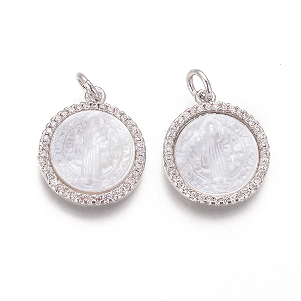 PandaHall Brass Pendants, with Micro Pave Cubic Zirconia, Shell and Jump Rings, Flat Round with Saint Benedict, Clear, Platinum, 18x15x3mm...
PandaHall Brass Pendants, with Micro Pave Cubic Zirconia, Shell and Jump Rings, Flat Round with Saint Benedict, Clear, Platinum, 18x15x3mm...