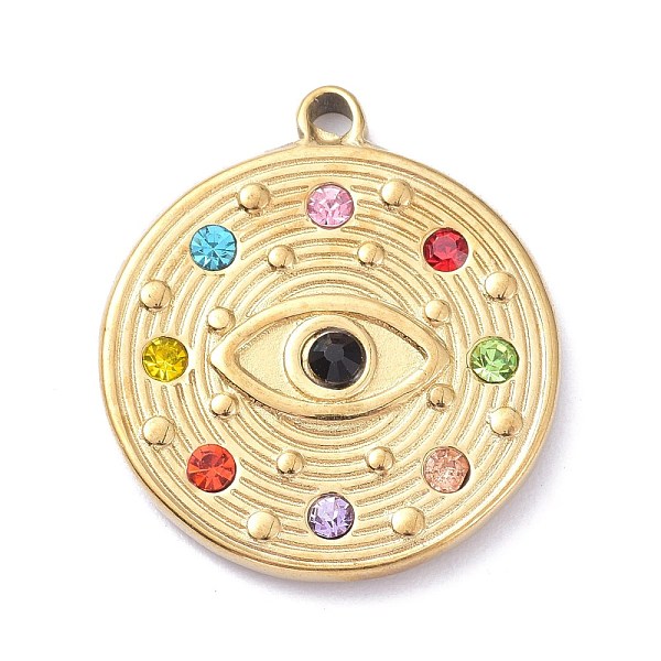 PandaHall Ion Plating(IP) 304 Stainless Steel Pendants, with Rhinestone, Flat Round with Eye, Golden, 23x20.5x3mm, Hole: 1.6mm 304 Stainless..., Multicolor
PandaHall Ion Plating(IP) 304 Stainless Steel Pendants, with Rhinestone, Flat Round with Eye, Golden, 23x20.5x3mm, Hole: 1.6mm 304 Stainless..., Multicolor
