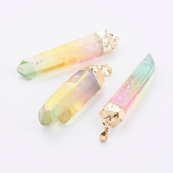 PandaHall Electroplate Natural Quartz Crystal Pendants, Point Pendants, with Brass Findings, Faceted, Nuggets, Golden, Colorful...
PandaHall Electroplate Natural Quartz Crystal Pendants, Point Pendants, with Brass Findings, Faceted, Nuggets, Golden, Colorful...