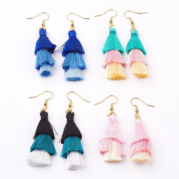 PandaHall Nylon Tassel Dangle Earrings, with Brass Finding, Golden, Mixed Color, 70mm, 50x5mm, Pin: 0.5mm Nylon Multicolor
PandaHall Nylon Tassel Dangle Earrings, with Brass Finding, Golden, Mixed Color, 70mm, 50x5mm, Pin: 0.5mm Nylon Multicolor