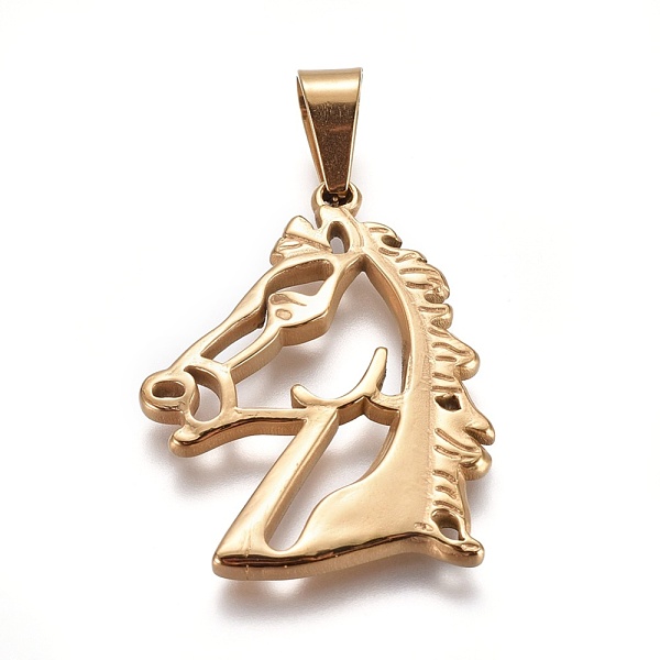 PandaHall 304 Stainless Steel Pendants, Cut-Out, Horse Head, Golden, 33x27x3mm, Hole: 5x8mm 304 Stainless Steel Horse
PandaHall 304 Stainless Steel Pendants, Cut-Out, Horse Head, Golden, 33x27x3mm, Hole: 5x8mm 304 Stainless Steel Horse