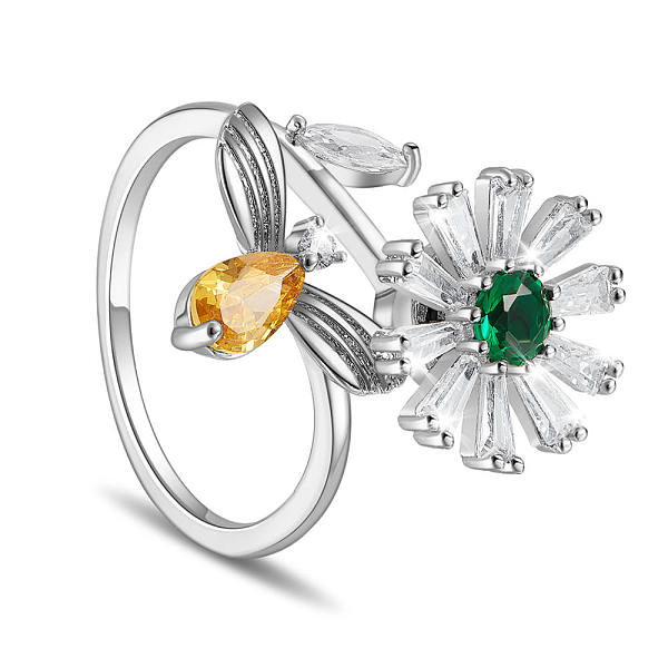 PandaHall SHEGRACE Brass Rings, with Grade AAA Cubic Zirconia, Flower and Bees, Platinum, Size 8, 17.8mm Brass+Cubic Zirconia
PandaHall SHEGRACE Brass Rings, with Grade AAA Cubic Zirconia, Flower and Bees, Platinum, Size 8, 17.8mm Brass+Cubic Zirconia