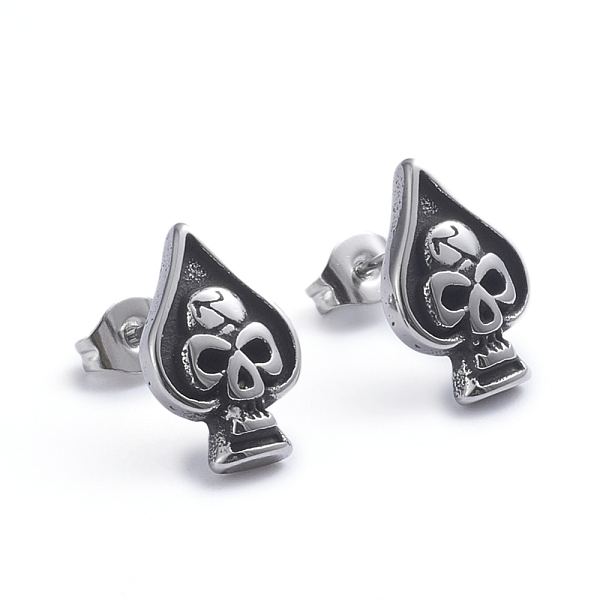 PandaHall Retro 304 Stainless Steel Stud Earrings, with Ear Nuts, Spades Heart with Skull, Antique Silver, 14.8x9.7mm, Pin: 0.7mm 304...
PandaHall Retro 304 Stainless Steel Stud Earrings, with Ear Nuts, Spades Heart with Skull, Antique Silver, 14.8x9.7mm, Pin: 0.7mm 304...