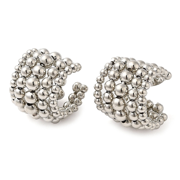 PandaHall Rack Plating Brass Beaded Round Stud Earrings, Half Hoop Earrings, Platinum, 23x19mm Brass Round
PandaHall Rack Plating Brass Beaded Round Stud Earrings, Half Hoop Earrings, Platinum, 23x19mm Brass Round