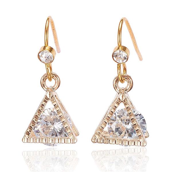 PandaHall Brass Dangle Earrings, with Glass Rhinestone, Triangle, Golden, 23x10mm, Pin: 0.7mm Rhinestone
PandaHall Brass Dangle Earrings, with Glass Rhinestone, Triangle, Golden, 23x10mm, Pin: 0.7mm Rhinestone