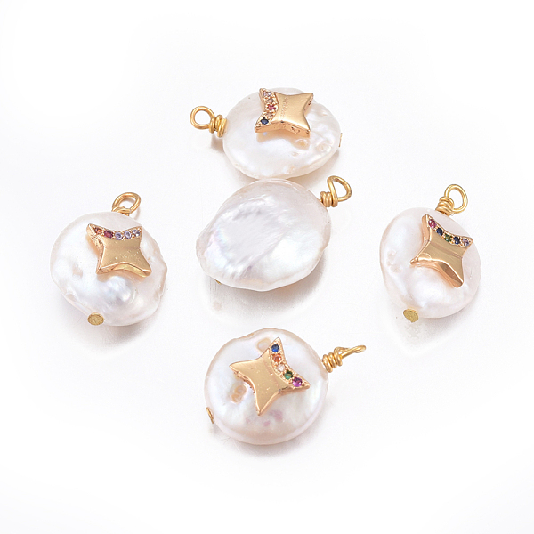 PandaHall Natural Cultured Freshwater Pearl Pendants, with Brass Cubic Zirconia Findings, Nuggets with Star, Golden, Colorful...
PandaHall Natural Cultured Freshwater Pearl Pendants, with Brass Cubic Zirconia Findings, Nuggets with Star, Golden, Colorful...