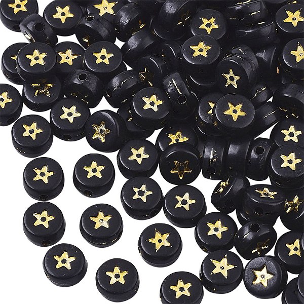 PandaHall Opaque Acrylic Beads, Flat Round with Star, Black, Golden Plated, 7x4mm, Hole: 1.5mm, about 1800pcs/250g Acrylic Flat Round Black
PandaHall Opaque Acrylic Beads, Flat Round with Star, Black, Golden Plated, 7x4mm, Hole: 1.5mm, about 1800pcs/250g Acrylic Flat Round Black