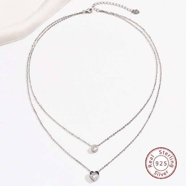 PandaHall 925 Sterling Silver Cable Chains Double Layer Necklaces, with Cubic Zirconia Heart Charms, with S925 Stamp, Silver, 17.72 inch..., Clear
PandaHall 925 Sterling Silver Cable Chains Double Layer Necklaces, with Cubic Zirconia Heart Charms, with S925 Stamp, Silver, 17.72 inch..., Clear