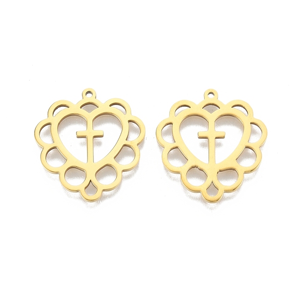 PandaHall Ion Plating(IP) 201 Stainless Steel Pendants, Hollow, Heart with Cross, Real 18K Gold Plated, 26.5x25x1.5mm, Hole: 1.4mm 201...
PandaHall Ion Plating(IP) 201 Stainless Steel Pendants, Hollow, Heart with Cross, Real 18K Gold Plated, 26.5x25x1.5mm, Hole: 1.4mm 201...