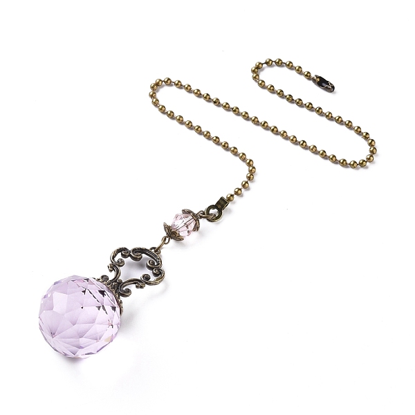 PandaHall Faceted Glass Round Big Pendant Decorations, with Tibetan Style Alloy Findings, Pearl Pink, 410mm Glass Round Pink
PandaHall Faceted Glass Round Big Pendant Decorations, with Tibetan Style Alloy Findings, Pearl Pink, 410mm Glass Round Pink