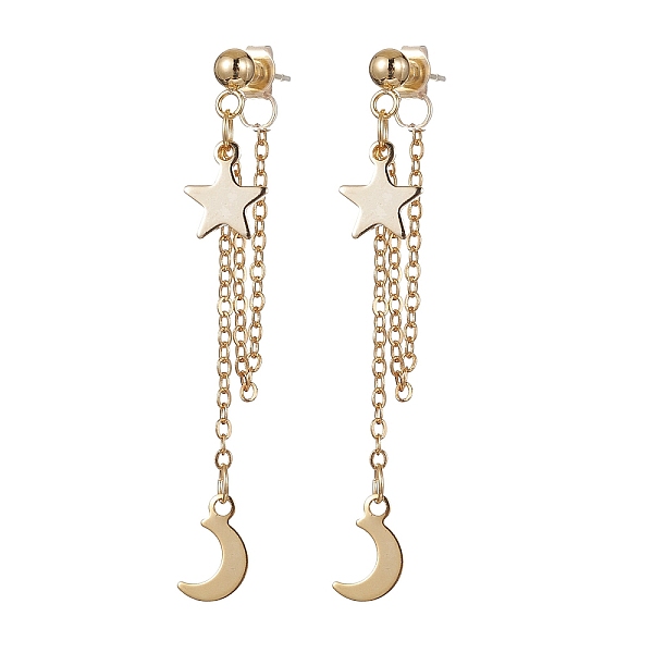 PandaHall Moon & Star 304 Stainless Steel Front Back Stud Earrings, Brass Cable Chains Tassel Stud Earrings, Real 18K Gold Plated, 51x4mm...
PandaHall Moon & Star 304 Stainless Steel Front Back Stud Earrings, Brass Cable Chains Tassel Stud Earrings, Real 18K Gold Plated, 51x4mm...