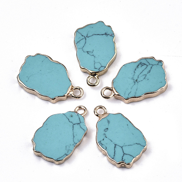 PandaHall Synthetic Turquoise Pendants, with Light Gold Plated Edge and Iron Loop, Nuggets, 19~21x12x3mm, Hole: 1.6mm Synthetic Turquoise...
PandaHall Synthetic Turquoise Pendants, with Light Gold Plated Edge and Iron Loop, Nuggets, 19~21x12x3mm, Hole: 1.6mm Synthetic Turquoise...