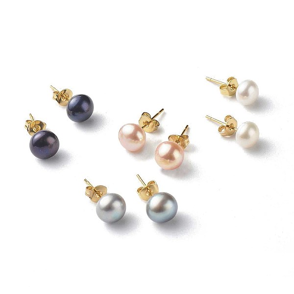 PandaHall Natural Pearl Rondelle Stud Earrings, 304 Stainless Steel Earring Post, Golden, Mixed Color, 7~7.5mm, Pin: 0.7mm Pearl Round..., Multicolor
PandaHall Natural Pearl Rondelle Stud Earrings, 304 Stainless Steel Earring Post, Golden, Mixed Color, 7~7.5mm, Pin: 0.7mm Pearl Round..., Multicolor