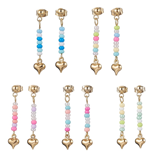 PandaHall Golden 304 Stainless Steel Heart Dangle Stud Earrings, with Glass Seed Beaded, Mixed Color, 36x6mm 304 Stainless Steel Heart..., Multicolor
PandaHall Golden 304 Stainless Steel Heart Dangle Stud Earrings, with Glass Seed Beaded, Mixed Color, 36x6mm 304 Stainless Steel Heart..., Multicolor