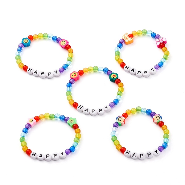 PandaHall Transparent & Opaque Acrylic Beaded Bracelets for Kids, with Handmade Polymer Clay Beads, Word Happy, Mixed Shape, Mixed Color..., Multicolor
PandaHall Transparent & Opaque Acrylic Beaded Bracelets for Kids, with Handmade Polymer Clay Beads, Word Happy, Mixed Shape, Mixed Color..., Multicolor