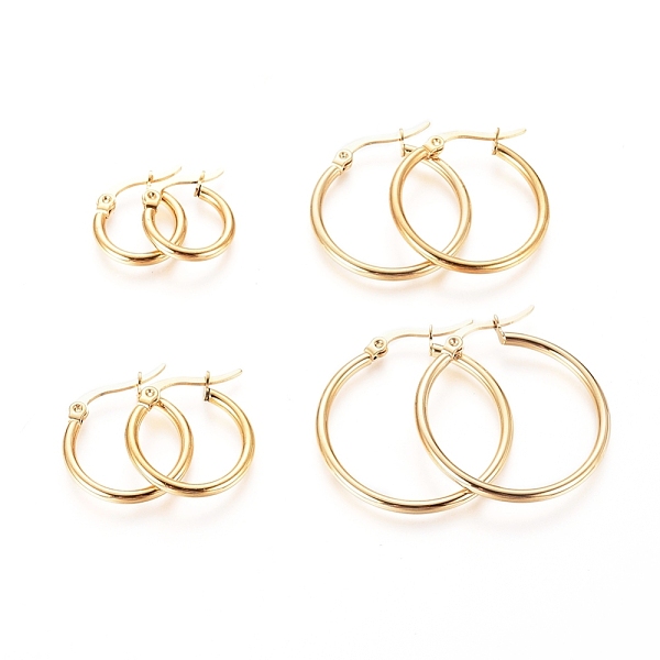 PandaHall 304 Stainless Steel Hoop Earrings for Women, Ring Shape, Mixed Size, Golden, 15~30x2mm, 12 Gauge, Pin: 1x0.7mm, 4pairs/set 304...
PandaHall 304 Stainless Steel Hoop Earrings for Women, Ring Shape, Mixed Size, Golden, 15~30x2mm, 12 Gauge, Pin: 1x0.7mm, 4pairs/set 304...