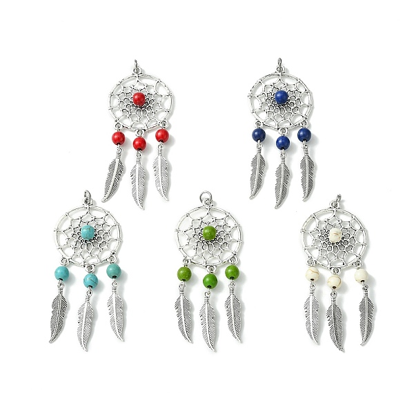 PandaHall Synthetic Turquoise Dyed Big Pendants, Antique Silver Plated Alloy Woven Web/Net Charms, Mixed Color, Feather, 69x28x6.5~7mm, Hole..., Multicolor
PandaHall Synthetic Turquoise Dyed Big Pendants, Antique Silver Plated Alloy Woven Web/Net Charms, Mixed Color, Feather, 69x28x6.5~7mm, Hole..., Multicolor