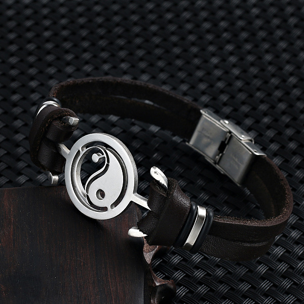 PandaHall Stainless Steel Yin Yang Link Bracelet with Leather Cords, Coconut Brown, 7-7/8 inch(20cm) Stainless Steel Yin-yang
PandaHall Stainless Steel Yin Yang Link Bracelet with Leather Cords, Coconut Brown, 7-7/8 inch(20cm) Stainless Steel Yin-yang