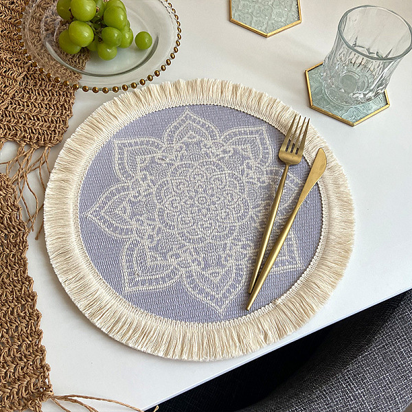 PandaHall Polyester Braided Washable Placemat, Bohemian Style Woven Tassel Coaster, Flat Round, Light Steel Blue, 330mm Polyester Flat Round
PandaHall Polyester Braided Washable Placemat, Bohemian Style Woven Tassel Coaster, Flat Round, Light Steel Blue, 330mm Polyester Flat Round