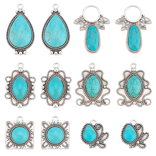 PandaHall 12Pcs 6 Style Synthetic Turquoise Pendants, with Antique Silver Tone Alloy Findings, Mixed Shapes, 28~45x23.5~31x5.5~7mm, Hole...
PandaHall 12Pcs 6 Style Synthetic Turquoise Pendants, with Antique Silver Tone Alloy Findings, Mixed Shapes, 28~45x23.5~31x5.5~7mm, Hole...