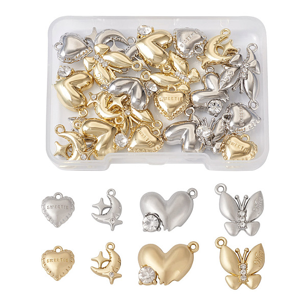 PandaHall Spritewelry 32Pcs 8 Style Rack Plating Alloy Pendants, with Crystal Rhinestone, Moon & Butterfly & Heart, Platinum & Golden...
PandaHall Spritewelry 32Pcs 8 Style Rack Plating Alloy Pendants, with Crystal Rhinestone, Moon & Butterfly & Heart, Platinum & Golden...