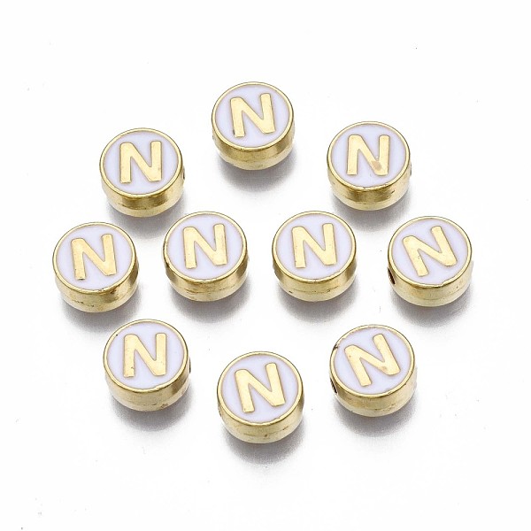 PandaHall Alloy Enamel Beads, Cadmium Free & Lead Free, Light Gold, Flat Round with Alphabet, White, Letter.N, 8x4mm, Hole: 1.5mm...
PandaHall Alloy Enamel Beads, Cadmium Free & Lead Free, Light Gold, Flat Round with Alphabet, White, Letter.N, 8x4mm, Hole: 1.5mm...