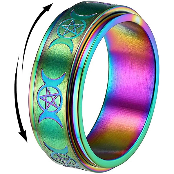 PandaHall Triple Moon Goddess Stainless Steel Rotating Finger Ring, Fidget Spinner Ring for Calming Worry Meditation, Rainbow Color, US Size...
PandaHall Triple Moon Goddess Stainless Steel Rotating Finger Ring, Fidget Spinner Ring for Calming Worry Meditation, Rainbow Color, US Size...
