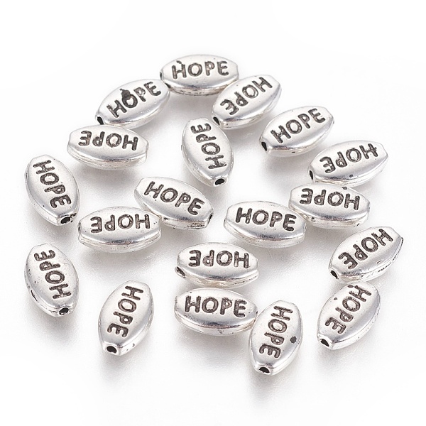 PandaHall Tibetan Style Alloy Beads, Oval with Word Hope, Cadmium Free & Lead Free, Antique Silver, 10x6x3mm, Hole: 1mm Alloy Oval
PandaHall Tibetan Style Alloy Beads, Oval with Word Hope, Cadmium Free & Lead Free, Antique Silver, 10x6x3mm, Hole: 1mm Alloy Oval