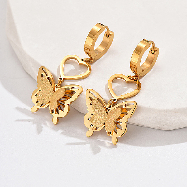 PandaHall 304 Stainless Steel Dangle Hoop Earrings, Heart with Butterfly, Real 18K Gold Plated, 40x20mm 304 Stainless Steel Butterfly
PandaHall 304 Stainless Steel Dangle Hoop Earrings, Heart with Butterfly, Real 18K Gold Plated, 40x20mm 304 Stainless Steel Butterfly