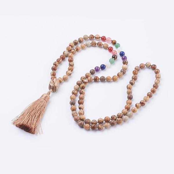 PandaHall Natural Picture Jasper Tassel Pendant Necklaces, with Gemstone Beads, Chakra Necklaces, 40.5 inch(103cm) Picture Jasper
PandaHall Natural Picture Jasper Tassel Pendant Necklaces, with Gemstone Beads, Chakra Necklaces, 40.5 inch(103cm) Picture Jasper