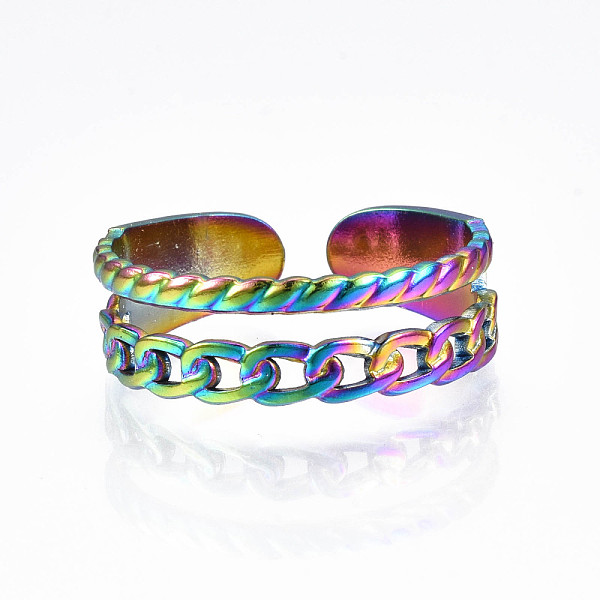 PandaHall Rainbow Color 304 Stainless Steel Curb Chain Shape Cuff Ring, Hollow Open Ring for Women, US Size 9(18.9mm) 304 Stainless Steel
PandaHall Rainbow Color 304 Stainless Steel Curb Chain Shape Cuff Ring, Hollow Open Ring for Women, US Size 9(18.9mm) 304 Stainless Steel