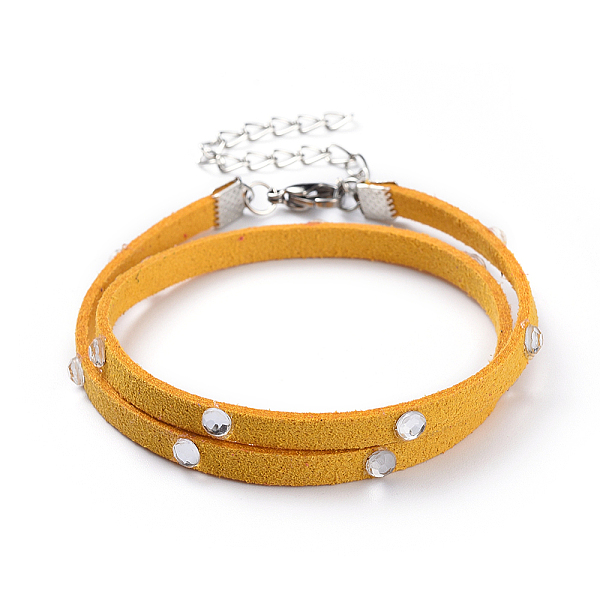 PandaHall Faux Suede Cord Wrap Bracelets, Double Loops, with Acrylic Rhinestone, 304 Stainless Steel Lobster Claw Clasps and Iron Findings..., Yellow
PandaHall Faux Suede Cord Wrap Bracelets, Double Loops, with Acrylic Rhinestone, 304 Stainless Steel Lobster Claw Clasps and Iron Findings..., Yellow