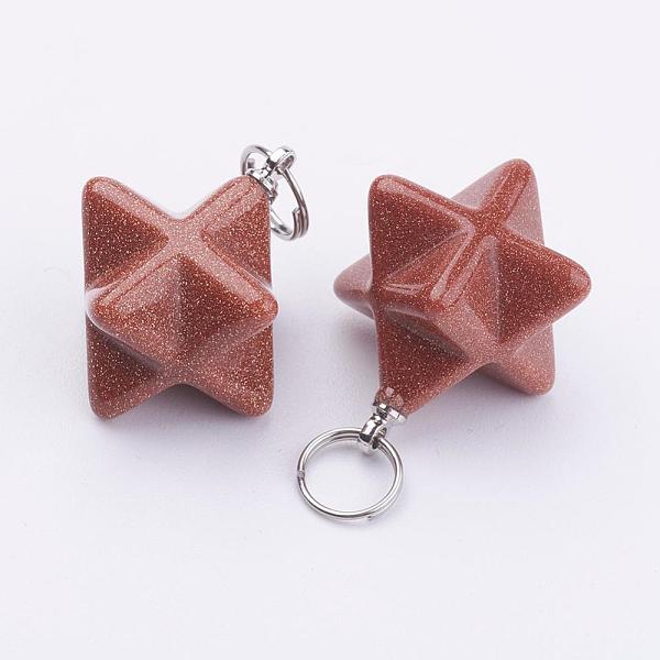 PandaHall Synthetic Goldstone Pendants, with 201 Stainless Steel Split Rings, Stainless Steel Color, Merkaba Star, 22~23x16.5~17x19mm, Hole...
PandaHall Synthetic Goldstone Pendants, with 201 Stainless Steel Split Rings, Stainless Steel Color, Merkaba Star, 22~23x16.5~17x19mm, Hole...