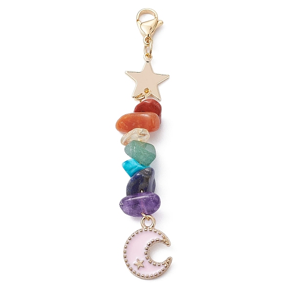 PandaHall Moon Alloy Enamel Pendant Decorations, with Chakra Gemstone Chips & Brass Star Link and 304 Stainless Steel Lobster Claw Clasps..., Pink
PandaHall Moon Alloy Enamel Pendant Decorations, with Chakra Gemstone Chips & Brass Star Link and 304 Stainless Steel Lobster Claw Clasps..., Pink