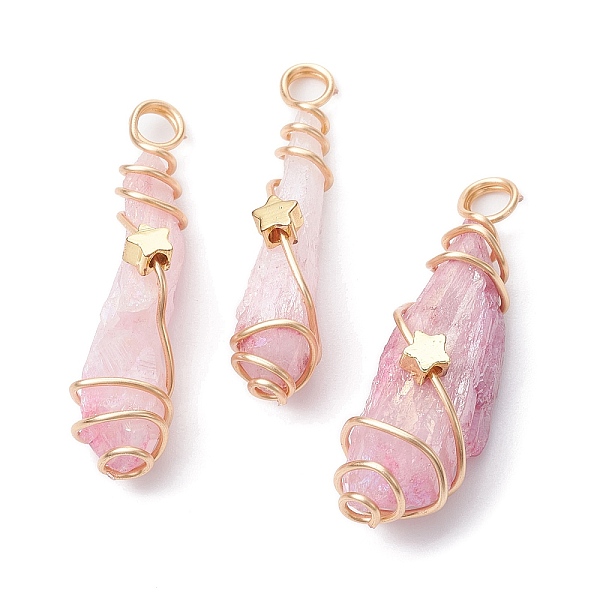 PandaHall Electroplated Natural Quartz Crystal Dyed Copper Wire Wrapped Pendants, Teardrop Charms with Brass Star, Golden, Pink...
PandaHall Electroplated Natural Quartz Crystal Dyed Copper Wire Wrapped Pendants, Teardrop Charms with Brass Star, Golden, Pink...