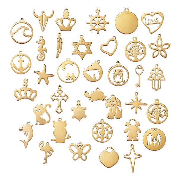 PandaHall 36Pcs 36 style 304 Stainless Steel Pendants, Laser Cut, Mixed Shapes, Golden, 1pc/style 304 Stainless Steel Mixed Shapes
PandaHall 36Pcs 36 style 304 Stainless Steel Pendants, Laser Cut, Mixed Shapes, Golden, 1pc/style 304 Stainless Steel Mixed Shapes