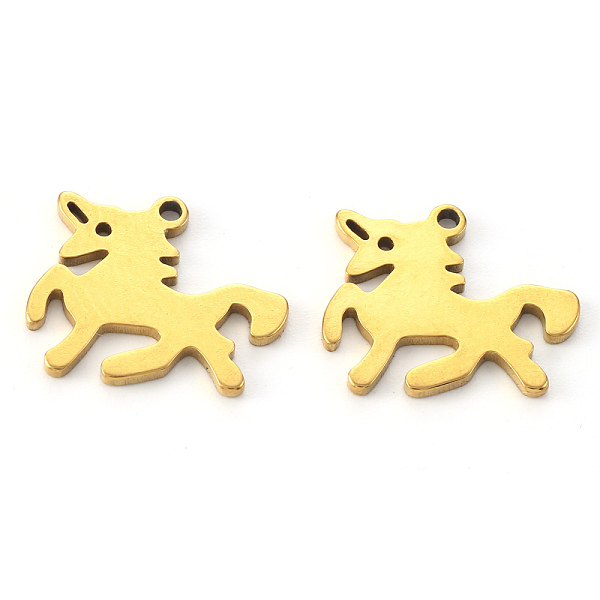 PandaHall Vacuum Plating 304 Stainless Steel Charms, Laser Cut, Horse, Golden, 13x15x1mm, Hole: 1.2mm 304 Stainless Steel Horse
PandaHall Vacuum Plating 304 Stainless Steel Charms, Laser Cut, Horse, Golden, 13x15x1mm, Hole: 1.2mm 304 Stainless Steel Horse