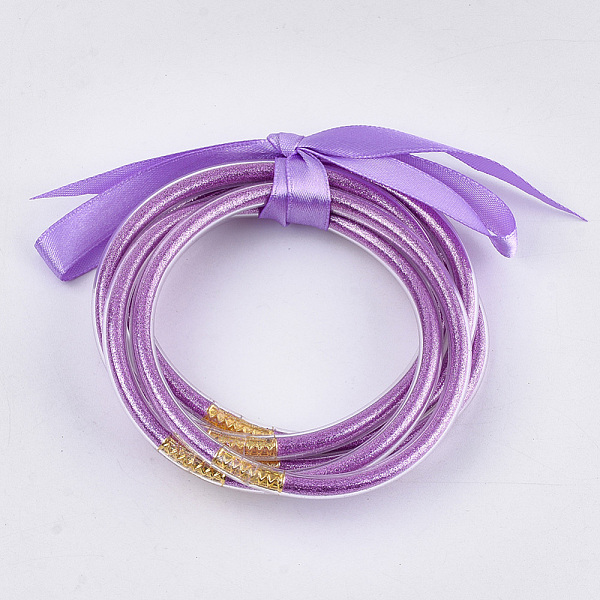 PandaHall PVC Plastic Buddhist Bangle Sets, Jelly Bangles, with Glitter Powder and Polyester Ribbon, Violet, 2-1/2 inch(6.3cm), 5pcs/set..., Purple
PandaHall PVC Plastic Buddhist Bangle Sets, Jelly Bangles, with Glitter Powder and Polyester Ribbon, Violet, 2-1/2 inch(6.3cm), 5pcs/set..., Purple