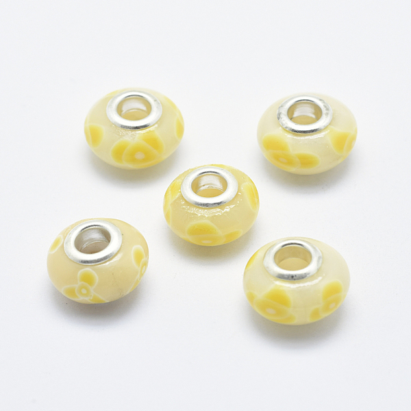 PandaHall Handmade Polymer Clay European Beads, with Silver Color Plated Brass Cores, Large Hole Beads, Rondelle with Flower Pattern, Light..., Yellow
PandaHall Handmade Polymer Clay European Beads, with Silver Color Plated Brass Cores, Large Hole Beads, Rondelle with Flower Pattern, Light..., Yellow