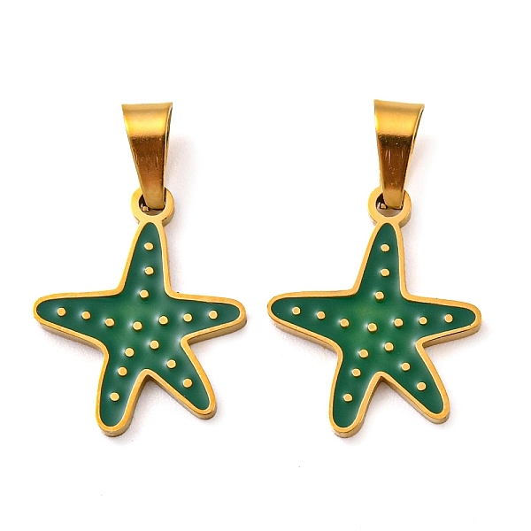PandaHall 316 Surgical Stainless Steel Pendants, with Enamel, Starfish Charm, Golden, Dark Green, 15x13x1mm, Hole: 5x5.5mm Stainless...
PandaHall 316 Surgical Stainless Steel Pendants, with Enamel, Starfish Charm, Golden, Dark Green, 15x13x1mm, Hole: 5x5.5mm Stainless...