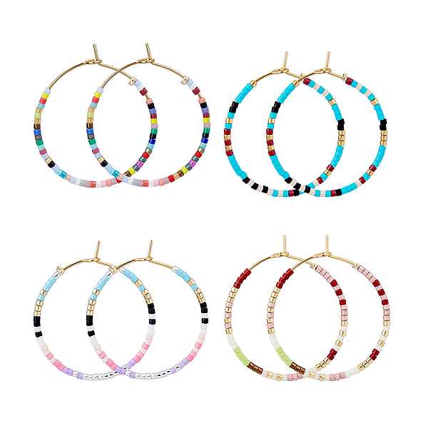 PandaHall FIBLOOM 4 Pairs 4 Colors Bohemian Style Miyuki Seed Beaded Hoop Earrings, Native American Tribal Style Earrings, Mixed Color..., Multicolor
PandaHall FIBLOOM 4 Pairs 4 Colors Bohemian Style Miyuki Seed Beaded Hoop Earrings, Native American Tribal Style Earrings, Mixed Color..., Multicolor