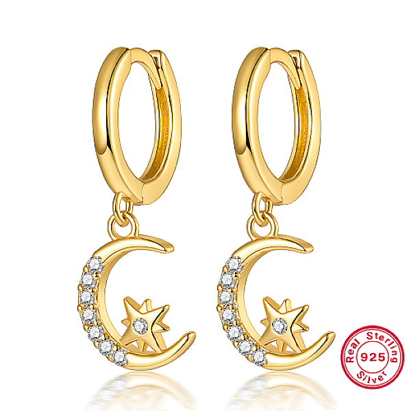 PandaHall 925 Sterling Silver Dangle Hoop Earrings, Moon with Star, Real 18K Gold Plated, 22x8mm Sterling Silver Moon
PandaHall 925 Sterling Silver Dangle Hoop Earrings, Moon with Star, Real 18K Gold Plated, 22x8mm Sterling Silver Moon