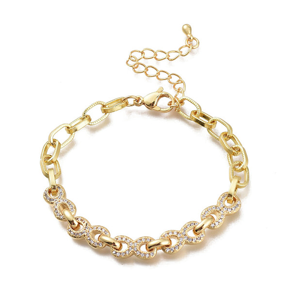 PandaHall Brass Micro Pave Clear Cubic Zirconia Link Chain Bracelets, with Lobster Claw Clasps, Textured, Infinity, Real 18K Gold Plated...
PandaHall Brass Micro Pave Clear Cubic Zirconia Link Chain Bracelets, with Lobster Claw Clasps, Textured, Infinity, Real 18K Gold Plated...