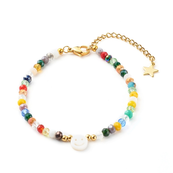 PandaHall Electroplate Glass Beaded Bracelets, with Smiling Face Shell Beads, Colorful, 7-1/2 inch(19.2cm) Glass
PandaHall Electroplate Glass Beaded Bracelets, with Smiling Face Shell Beads, Colorful, 7-1/2 inch(19.2cm) Glass