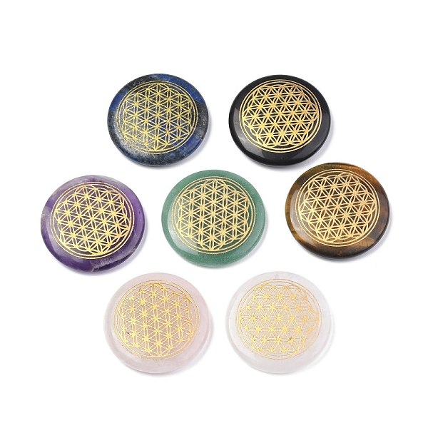 PandaHall Chakras Themed Natural Mixed Gemstone Cabochons, Flat Round with Flower of Life, 35x6~7mm Mixed Stone Flat Round
PandaHall Chakras Themed Natural Mixed Gemstone Cabochons, Flat Round with Flower of Life, 35x6~7mm Mixed Stone Flat Round