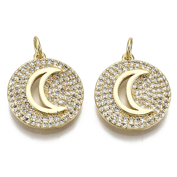 PandaHall Brass Micro Pave Clear Cubic Zirconia Pendants, with Jump Rings, Nickel Free, Flat Round with Moon, Real 16K Gold Plated...
PandaHall Brass Micro Pave Clear Cubic Zirconia Pendants, with Jump Rings, Nickel Free, Flat Round with Moon, Real 16K Gold Plated...