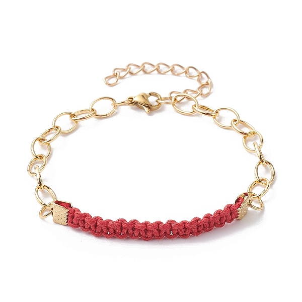 PandaHall Waxed Cotton Cords Braided Link Bracelets, with Golden Brass Cable Chains, FireBrick, 7-1/8 inch(18cm) Brass Rectangle Red
PandaHall Waxed Cotton Cords Braided Link Bracelets, with Golden Brass Cable Chains, FireBrick, 7-1/8 inch(18cm) Brass Rectangle Red