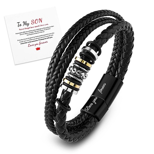 PandaHall Word Love You Forever Braided Leather Triple Layer Multi-strand Bracelet, Graduation Birthday Gifts for Son Grandson, Black, 8-7/8...
PandaHall Word Love You Forever Braided Leather Triple Layer Multi-strand Bracelet, Graduation Birthday Gifts for Son Grandson, Black, 8-7/8...